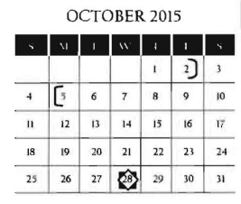 District School Academic Calendar for North Grammar Elementary for October 2015