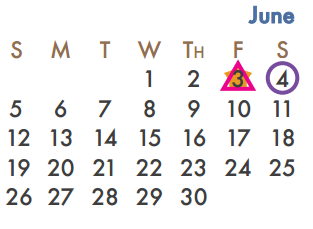 District School Academic Calendar for J W Williams Middle for June 2016