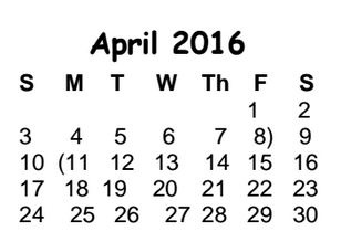 District School Academic Calendar for Williamson Co J J A E P for April 2016