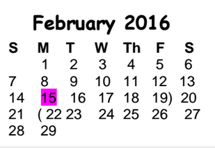 District School Academic Calendar for Williamson Co J J A E P for February 2016