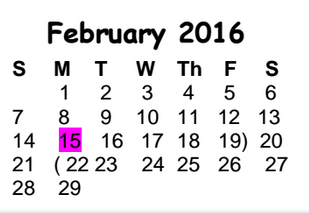 District School Academic Calendar for Pond Springs Elementary for February 2016