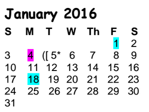District School Academic Calendar for Deep Wood Elementary for January 2016