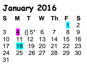 District School Academic Calendar for Old Town Elementary for January 2016