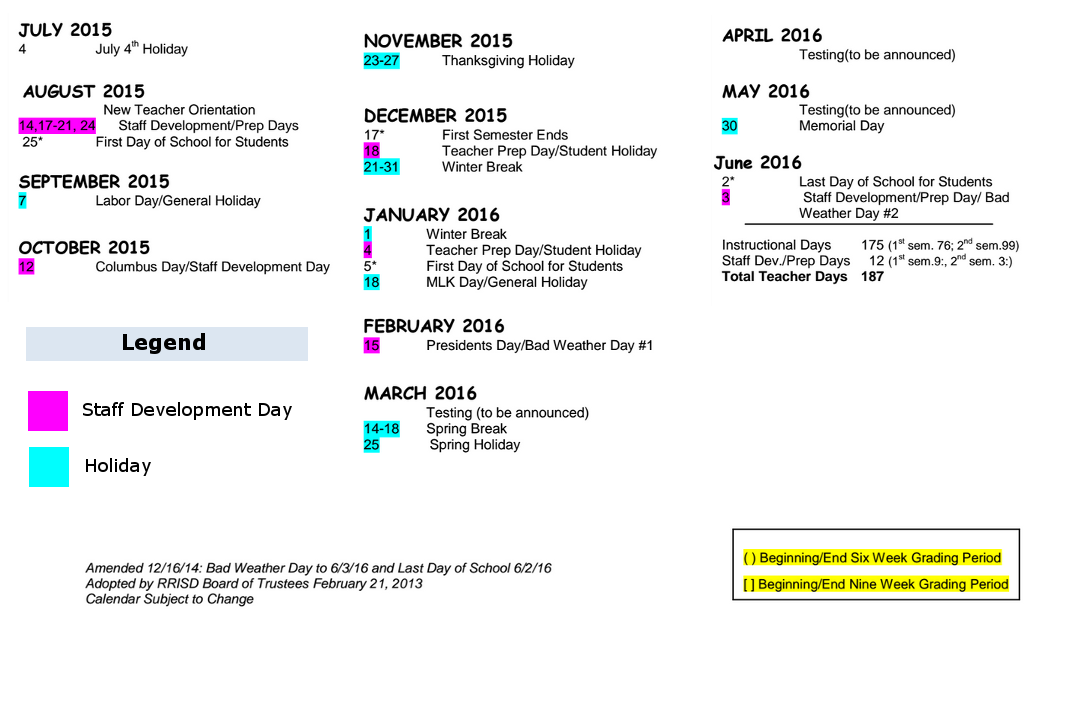 District School Academic Calendar Key for Live Oak Elementary