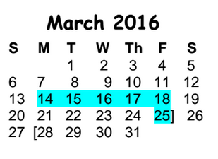 District School Academic Calendar for Goals for March 2016