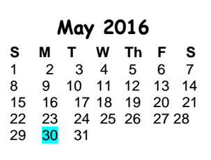District School Academic Calendar for Williamson Co J J A E P for May 2016