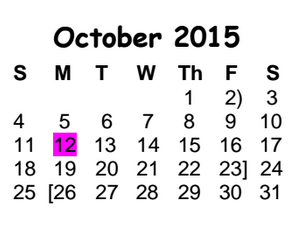District School Academic Calendar for Ridgeview Middle School for October 2015