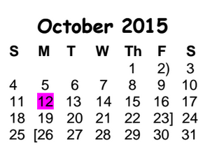 District School Academic Calendar for Teravista Elementary School for October 2015