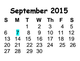 District School Academic Calendar for Success Program East for September 2015