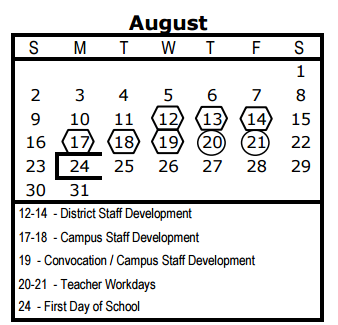 District School Academic Calendar for Bonham Elementary School for August 2015