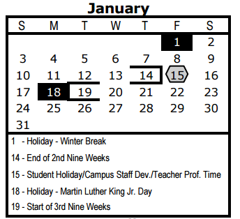 District School Academic Calendar for Carvajal Elementary School for January 2016