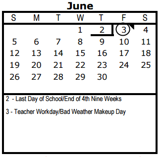 District School Academic Calendar for Horace Mann Academy for June 2016