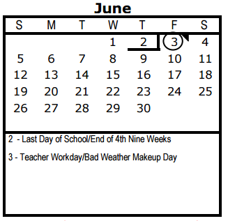 District School Academic Calendar for Wm B Travis Elementary for June 2016