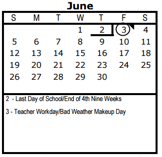 District School Academic Calendar for Hirsch Elementary for June 2016