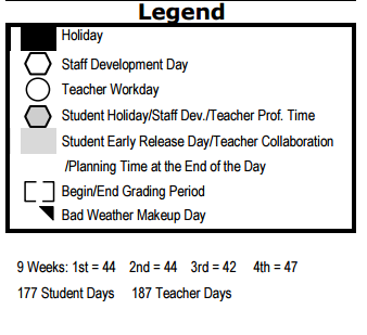 District School Academic Calendar Legend for Fox Technical High School