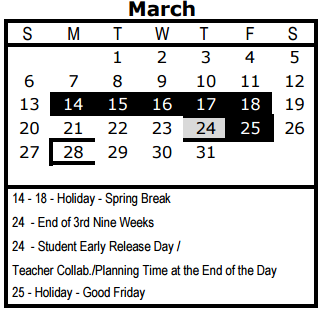 District School Academic Calendar for David Barkley/francisco Ruiz Elementary for March 2016