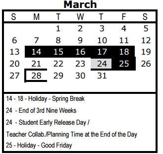 District School Academic Calendar for Henry Carroll Academy for March 2016