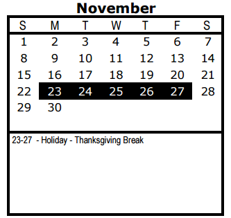 District School Academic Calendar for W W White Elementary for November 2015