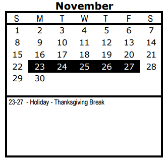 District School Academic Calendar for Wm B Travis Elementary for November 2015