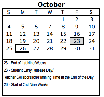 District School Academic Calendar for Girls And Boys Town Shelter Of Sa for October 2015