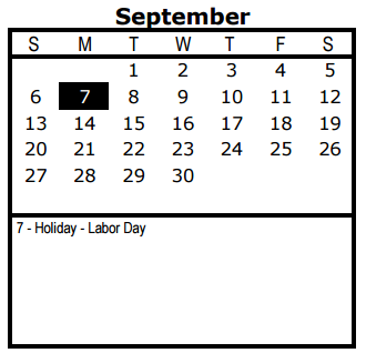 District School Academic Calendar for Wm B Travis Elementary for September 2015