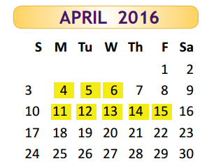 District School Academic Calendar for Fred Booth for April 2016