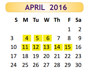 District School Academic Calendar for Positive Redirection Ctr for April 2016