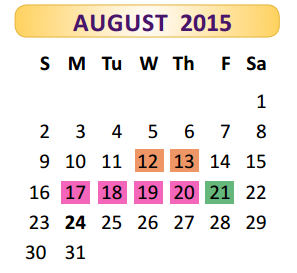 District School Academic Calendar for Positive Redirection Ctr for August 2015