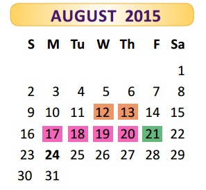 District School Academic Calendar for Rangerville Elementary for August 2015