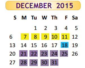 District School Academic Calendar for Rangerville Elementary for December 2015