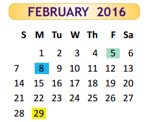 District School Academic Calendar for Judge Oscar De La Fuente Elementary for February 2016
