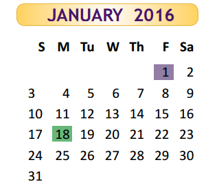 District School Academic Calendar for Hester Juvenile Detent for January 2016