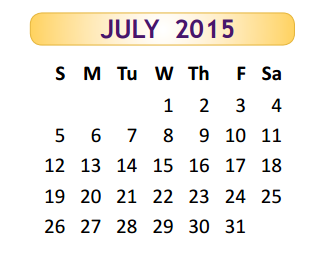 District School Academic Calendar for Rangerville Elementary for July 2015