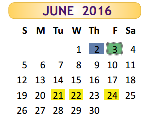 District School Academic Calendar for Hester Juvenile Detent for June 2016