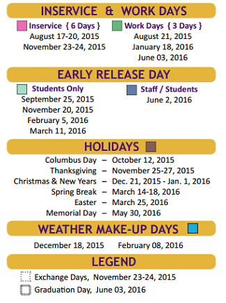 District School Academic Calendar Legend for Downs Elementary