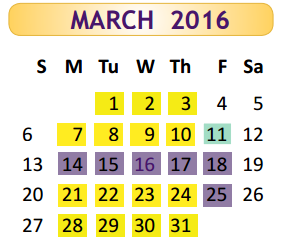 District School Academic Calendar for Cameron Co J J A E P for March 2016