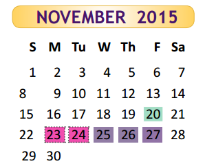 District School Academic Calendar for Judge Oscar De La Fuente Elementary for November 2015