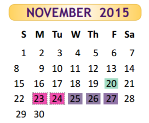 District School Academic Calendar for Hester Juvenile Detent for November 2015