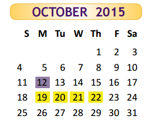 District School Academic Calendar for Hester Juvenile Detent for October 2015