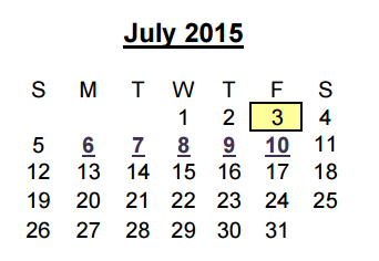 District School Academic Calendar for Juvenile Detention Center for July 2015