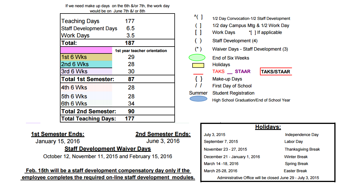 District School Academic Calendar Key for Juvenile Detention Center