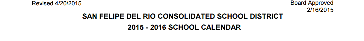 District School Academic Calendar for Juvenile Detention Center