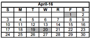 District School Academic Calendar for Pride High School for April 2016