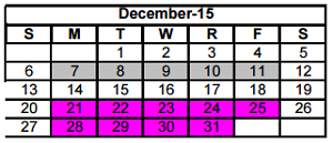 District School Academic Calendar for Bonham Pk for December 2015