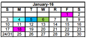 District School Academic Calendar for Crockett Elementary for January 2016