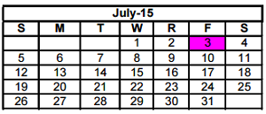 District School Academic Calendar for Miller Middle School for July 2015