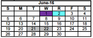 District School Academic Calendar for Pride High School for June 2016