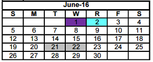 District School Academic Calendar for Crockett Elementary for June 2016