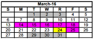 District School Academic Calendar for Pride High School for March 2016