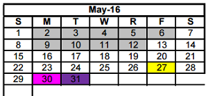 District School Academic Calendar for Pride High School for May 2016